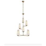 Featuring Fontaine Vertical Chandelier by Visual Comfort at Amethyst Home. We love the textured look of the Fontaine Vertical Chandelier by Visual Comfort. The layered linen shades brings a classy, warm look to any living room, dining room, or other large area. 
Overall Dimensions: 34.25" L x 34.25" W x 45.25" H
Weight: 23 lbs.  Amethyst Home provides interior design, new home construction design consulting, vintage area rugs, and lighting in the Des Moines metro area.
