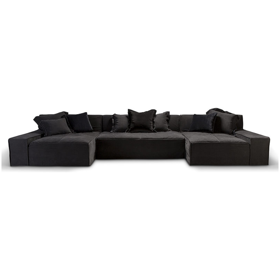 The ultimate low, cozy sofa. We would put this Esme sofa from Verellen in the family room, living room, or movie theater. The juxtaposition of a juicy, miniature-spring filled down-wrapped cushion and firm back is ultra comfortable. We love the thick, firm arms for resting cell phones & snacks. Enjoy this sofa upholstered or slipcovered.