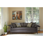 Featuring Radley Upholstered Sofa Family by Cisco Brothers at Amethyst Home. A love letter to the Radley sofa -- the metal iron feet and laid back approach to sitting is effortlessly chic.  A feather cloud cushion with down filled back cushions allow for a sit that is upright yet comfortably deep. Photographed in Molino Fog. Lifestyle Photograph in Grayson.  Amethyst Home provides interior design, new home construction design consulting, vintage area rugs, and lighting in the Park City metro area.