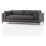 Featuring Grammercy Sofa - Charcoal by Four Hands at Amethyst Home. Streamlined yet comfortable!  We loved the subtle piping of the cushion details and stress-free color!  Flexible style, luxurious comfort and family-friendly upholstery. Clean, simple lines and black iron base keep everything casual and chic. Overall Dimensions: 92"W x 39.50"L x 30"HColors.  Amethyst Home provides interior design, new home construction design consulting, vintage area rugs, and lighting in the Charlotte metro area.