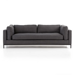 Featuring Grammercy Sofa - Charcoal by Four Hands at Amethyst Home. Streamlined yet comfortable!  We loved the subtle piping of the cushion details and stress-free color!  Flexible style, luxurious comfort and family-friendly upholstery. Clean, simple lines and black iron base keep everything casual and chic. Overall Dimensions: 92"W x 39.50"L x 30"HColors: Be.  Amethyst Home provides interior design, new home construction design consulting, vintage area rugs, and lighting in the Miami metro area.