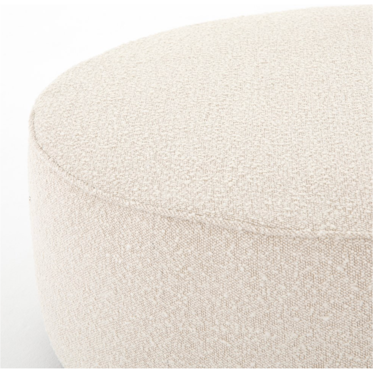 Featuring Sinclair Large Round Ottoman - Knoll Natural by Four Hands at Amethyst Home. This firm round ottoman of textural cream boucle makes a great coffee table or closet bench!
Overall Dimensions: 36"W x 36"L x 14.5"H
Colors: Distressed Natural, Knoll NaturalMaterials: Solid Parawood, 95% Pl, 5% PcFabric: PerformanceWeight: 26.46 lbVolume: 14.02 cu ft.  Amethyst Home provides interior design, new home construction design consulting, vintage area rugs, and lighting in the Washington metro area.
