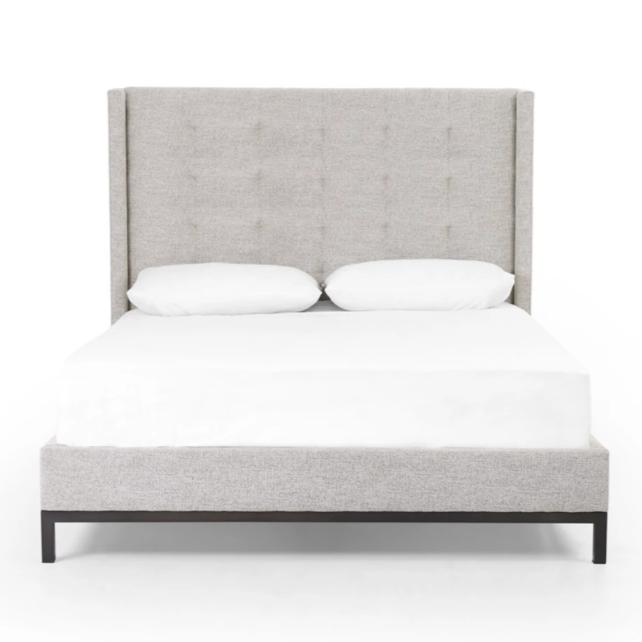 Featuring Newhall Bed - Plushtone Linen by Four Hands at Amethyst Home. Subtle, modern elegance found in this Newhall Bed - Plushtone Linen. A low, tufted headboard in a light textural grey pairs with a simple gunmetal iron base.
Queen Overall Dimensions: 64.5"W x 86.5"L x 55"HKing Overall Dimensions: 80.5"W x 86.5"L x 55"H
Colors: Plushtone Linen, GunmetalMa.  Amethyst Home provides interior design, new home construction design consulting, vintage area rugs, and lighting in the Boston metro area.