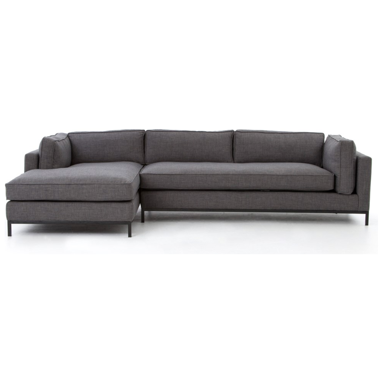 Featuring Grammercy 2-Piece Chaise Sectional - Bennett Charcoal by Four Hands at Amethyst Home. Flexible style, luxurious comfort and family-friendly upholstery. Clean, simple lines and a black iron base keep things casual and chic.
This fashion-forward upholstered collection mixes elegant fabrics with interesting design elements Each piece features North Am.  Amethyst Home provides interior design, new home construction design consulting, vintage area rugs, and lighting in the Houston metro area.