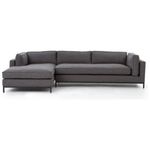 Featuring Grammercy 2-Piece Chaise Sectional - Bennett Charcoal by Four Hands at Amethyst Home. Flexible style, luxurious comfort and family-friendly upholstery. Clean, simple lines and a black iron base keep things casual and chic.
This fashion-forward upholstered collection mixes elegant fabrics with interesting design elements Each piece features North Am.  Amethyst Home provides interior design, new home construction design consulting, vintage area rugs, and lighting in the Houston metro area.