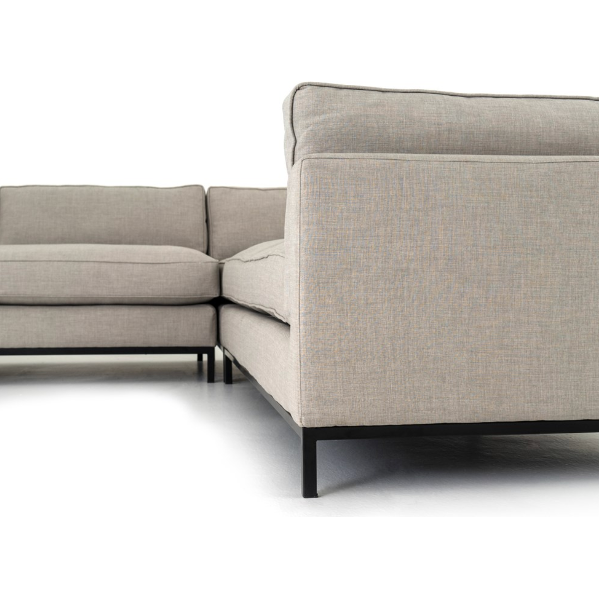 Featuring Grammercy 3-Piece Sectional - Bennett Moon by Four Hands at Amethyst Home. Flexible style, luxurious comfort and family-friendly upholstery. Clean, simple lines and a black iron base keep things casual and chic.
Overall Dimensions: 119"W x 119"L x 30"HColors: Bennett Moon, Matte BlackMaterials: 100% Polyester, IronWeight: 282.19 lbVolume: 123.95.  Amethyst Home provides interior design, new home construction design consulting, vintage area rugs, and lighting in the Washington metro area.