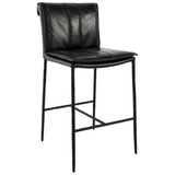 Mayer Bar Stool 30" Dimensions: 19"W x 21"D x 43"H Material: Top Grain Leather, Hammered Iron Legs Mayer Counter Stool Tan 26" Dimensions: 19"W x 21"D x 39"H Materials: Top Grain Leather, Hammered Iron Legs
