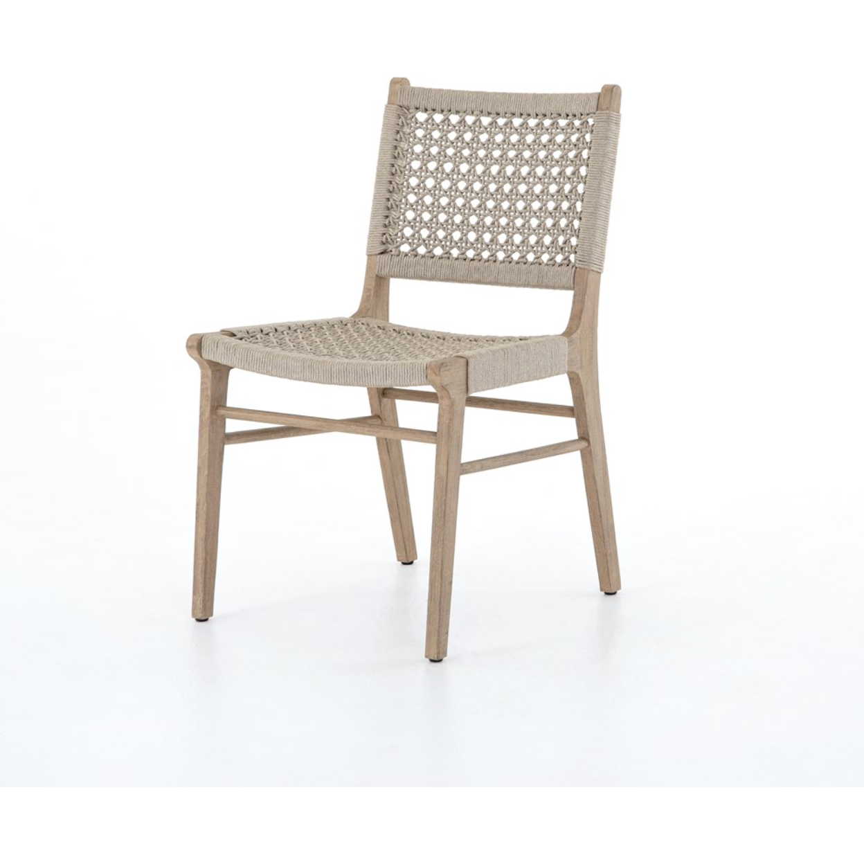 Featuring Delmar Outdoor Dining Chair by Four Hands at Amethyst Home. Simply stylish, indoors or out. Washed brown teak frames woven ivory rope, making a texture-driven statement. Cover or store inside during inclement weather and when not in use.
Overall Dimensions: 20.50"W x 24.25"L x 35"HColors: Ivory Rope, Washed Brown-FscMaterials: 100% Polypropylene.  Amethyst Home provides interior design, new home construction design consulting, vintage area rugs, and lighting in the Scottsdale metro area.