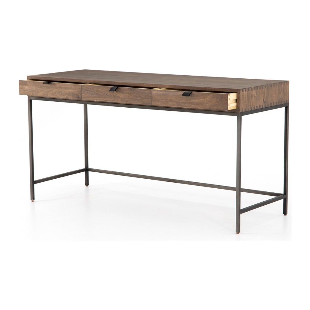 Featuring Trey Modular Writing Desk - Auburn Poplar by Four Hands at Amethyst Home. Inspired by clean mid-century design, grey-ish auburn poplar offers plenty of desk storage by way of three spacious drawers. Metal-secured leather pulls add a textural element of surprise. Great solo or paired with matching corner desk, file cabinet or credenza.
Overall Di.  Amethyst Home provides interior design, new home construction design consulting, vintage area rugs, and lighting in the Washington metro area.