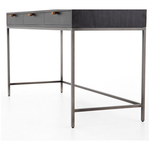 Featuring Trey Modular Writing Desk - Black Wash Poplar by Four Hands at Amethyst Home. The Trey Black Wash Poplar Modular Writing Desk sleek and simple, black-finished poplar offers plenty of desk storage by way of three spacious drawers. Metal-secured pulls of top-grain leather add a textural element of surprise. Great solo or paired with matching c.  Amethyst Home provides interior design, new home construction design consulting, vintage area rugs, and lighting in the Salt Lake City metro area.
