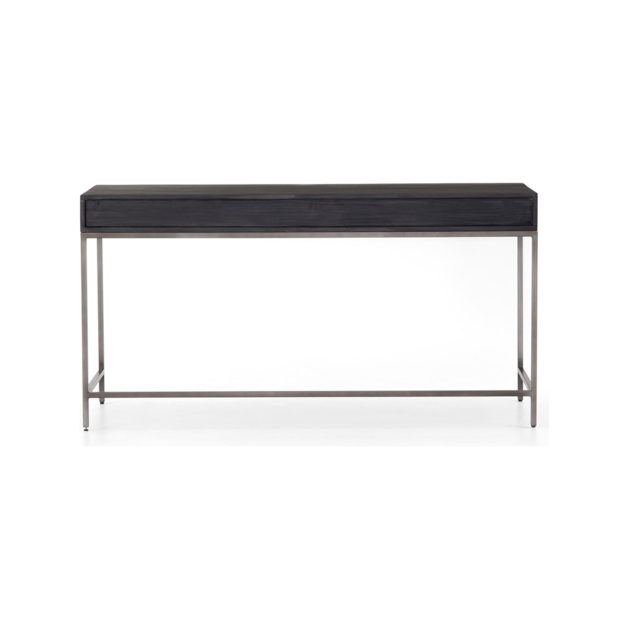 Featuring Trey Modular Writing Desk - Black Wash Poplar by Four Hands at Amethyst Home. The Trey Black Wash Poplar Modular Writing Desk sleek and simple, black-finished poplar offers plenty of desk storage by way of three spacious drawers. Metal-secured pulls of top-grain leather add a textural element of surprise. Great solo or paired with matching corner.  Amethyst Home provides interior design, new home construction design consulting, vintage area rugs, and lighting in the Park City metro area.