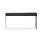 Featuring Trey Modular Writing Desk - Black Wash Poplar by Four Hands at Amethyst Home. The Trey Black Wash Poplar Modular Writing Desk sleek and simple, black-finished poplar offers plenty of desk storage by way of three spacious drawers. Metal-secured pulls of top-grain leather add a textural element of surprise. Great solo or paired with matching corner.  Amethyst Home provides interior design, new home construction design consulting, vintage area rugs, and lighting in the Park City metro area.