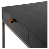 Featuring Trey Modular Writing Desk - Black Wash Poplar by Four Hands at Amethyst Home. The Trey Black Wash Poplar Modular Writing Desk sleek and simple, black-finished poplar offers plenty of desk storage by way of three spacious drawers. Metal-secured pulls of top-grain leather add a textural element of surprise. Great solo or paired with matching co.  Amethyst Home provides interior design, new home construction design consulting, vintage area rugs, and lighting in the Newport Beach metro area.