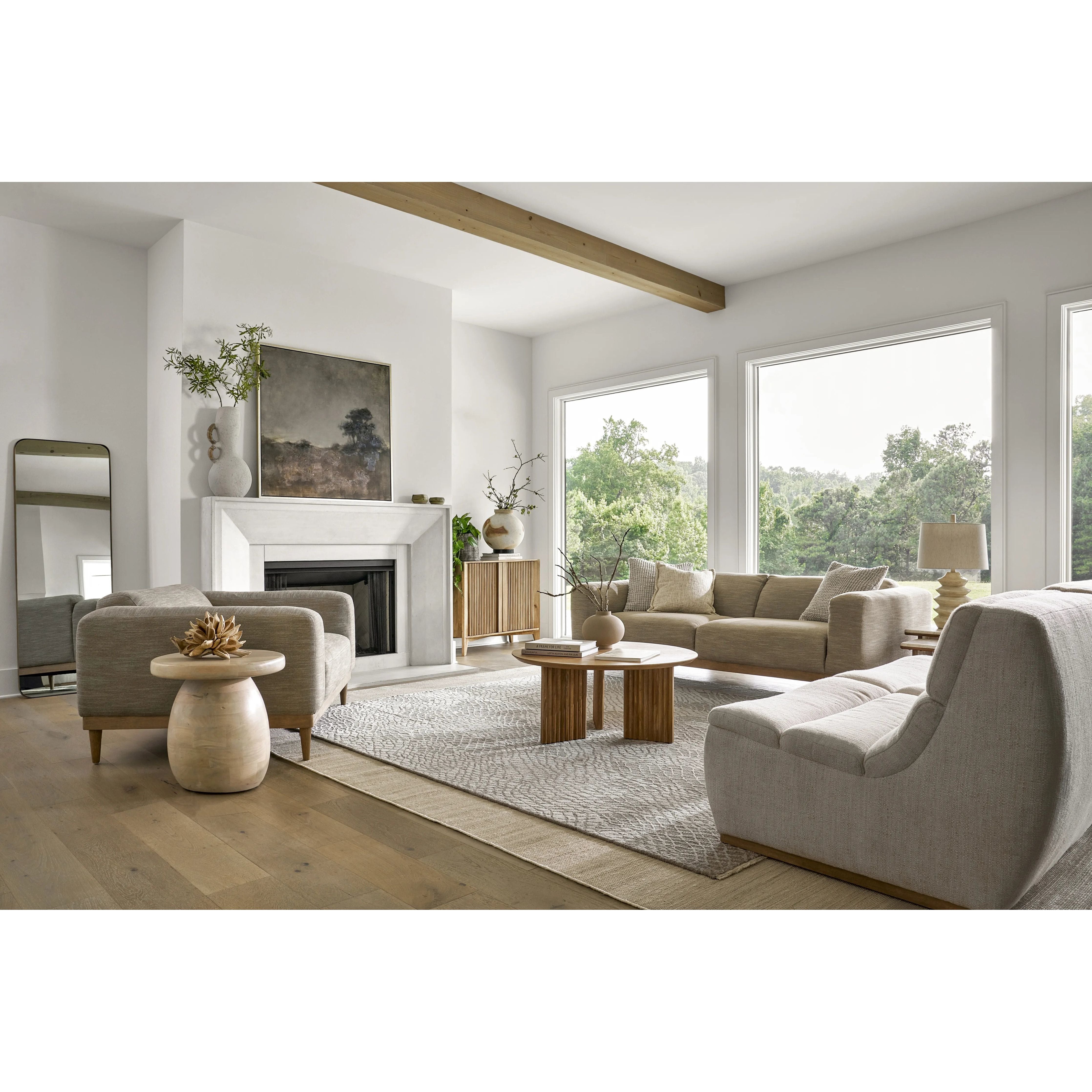 Featuring Agnes Coffee Table by Surya at Amethyst Home. Beautiful reeded coffee table design for an organic modern look .  Made of smooth mango wood for an natural look.
16"H x 36"W x 36"D. Amethyst Home provides interior design, new home construction design consulting, vintage area rugs, and lighting in the Portland metro area.