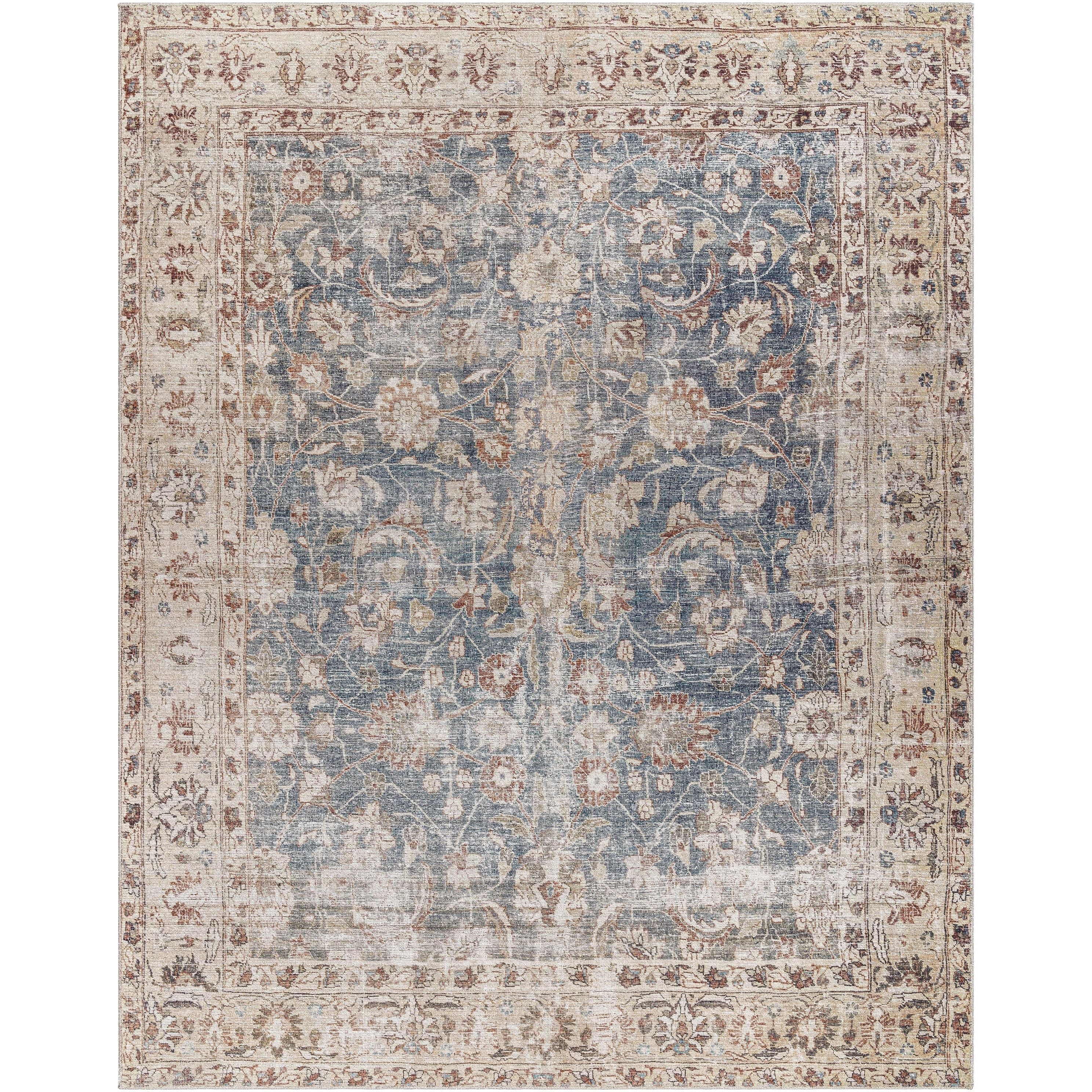 Featuring Becki Owens x Surya Marlene Blue/Tan Rug by Surya at Amethyst Home. This exquisite Marlene area rug is the perfect addition to any space! It is the result of a special collaboration between Surya and Becki Owens, and features an elegant floral pattern in deep blue. The medium pile and high-traffic construction make it ideal for living rooms, bedrooms. Amethyst Home provides interior design, new home construction design consulting, vintage area rugs, and lighting in the Austin metro area.