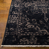 Featuring Festival Dark Charcoal Hand-Knotted Rug by Surya at Amethyst Home. The Festival Collection showcases traditional inspired designs that exemplify timeless styles of elegance, comfort, and sophistication. With their hand knotted construction, these rugs provide a durability that can not be found in other handmade constructions, and boasts the abil.  Amethyst Home provides interior design, new home construction design consulting, vintage area rugs, and lighting in the Alpharetta metro area.