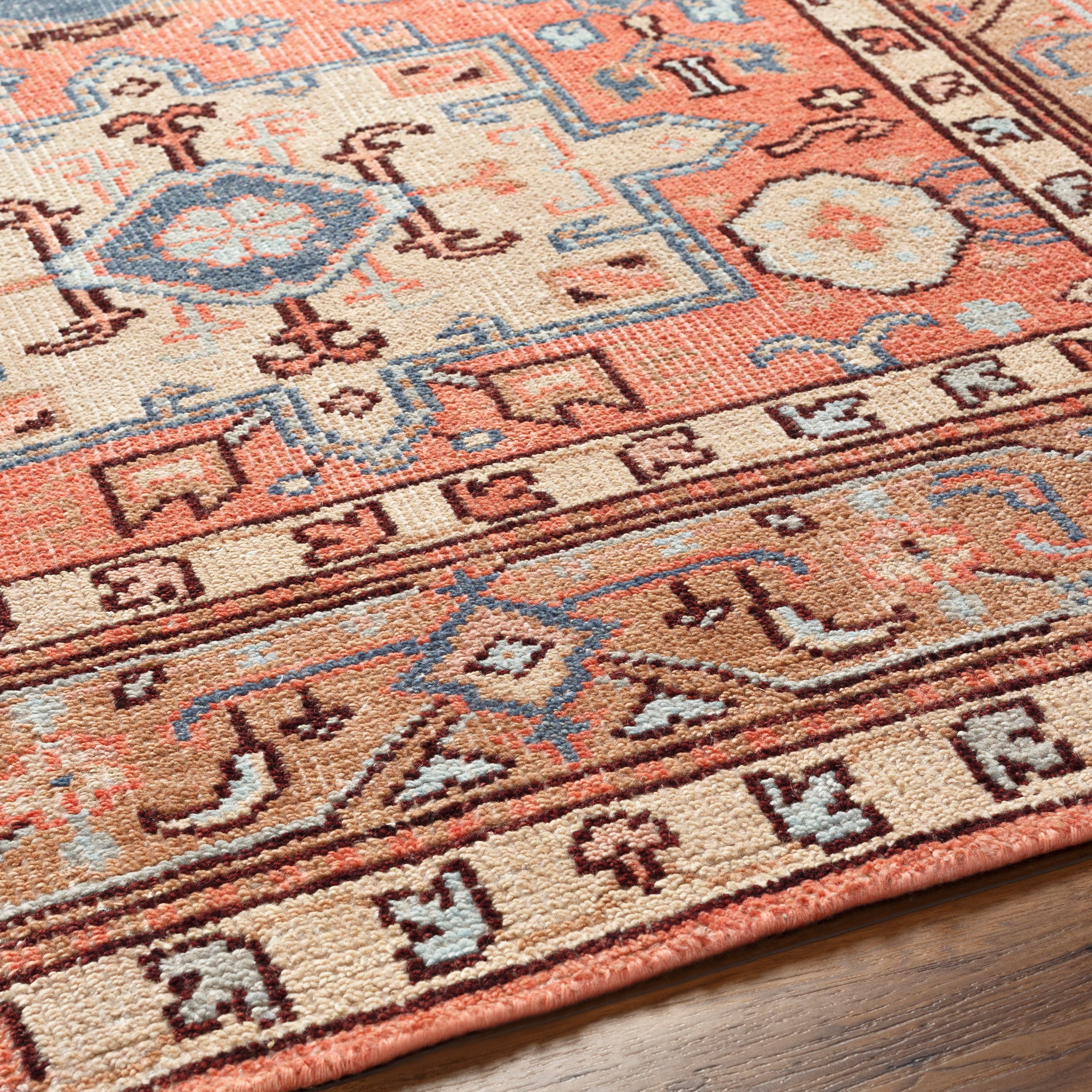 Featuring Kars - 2305 Hand-Knotted Rug by Surya at Amethyst Home. Experience the luxurious vintage vibes of the Kars Rug! With a rich warm color pallet featuring coral undertones, contrasting pale blue and tan details, and classic Moroccan inspired patterns, this timeless statement piece adds a unique touch to any room.
Hand-Knotted80% Wool | 20% Cotton
With their Hand-Knot. Amethyst Home provides interior design, new construction, custom furniture, and area rugs in the Dallas metro area. KSA-2305
