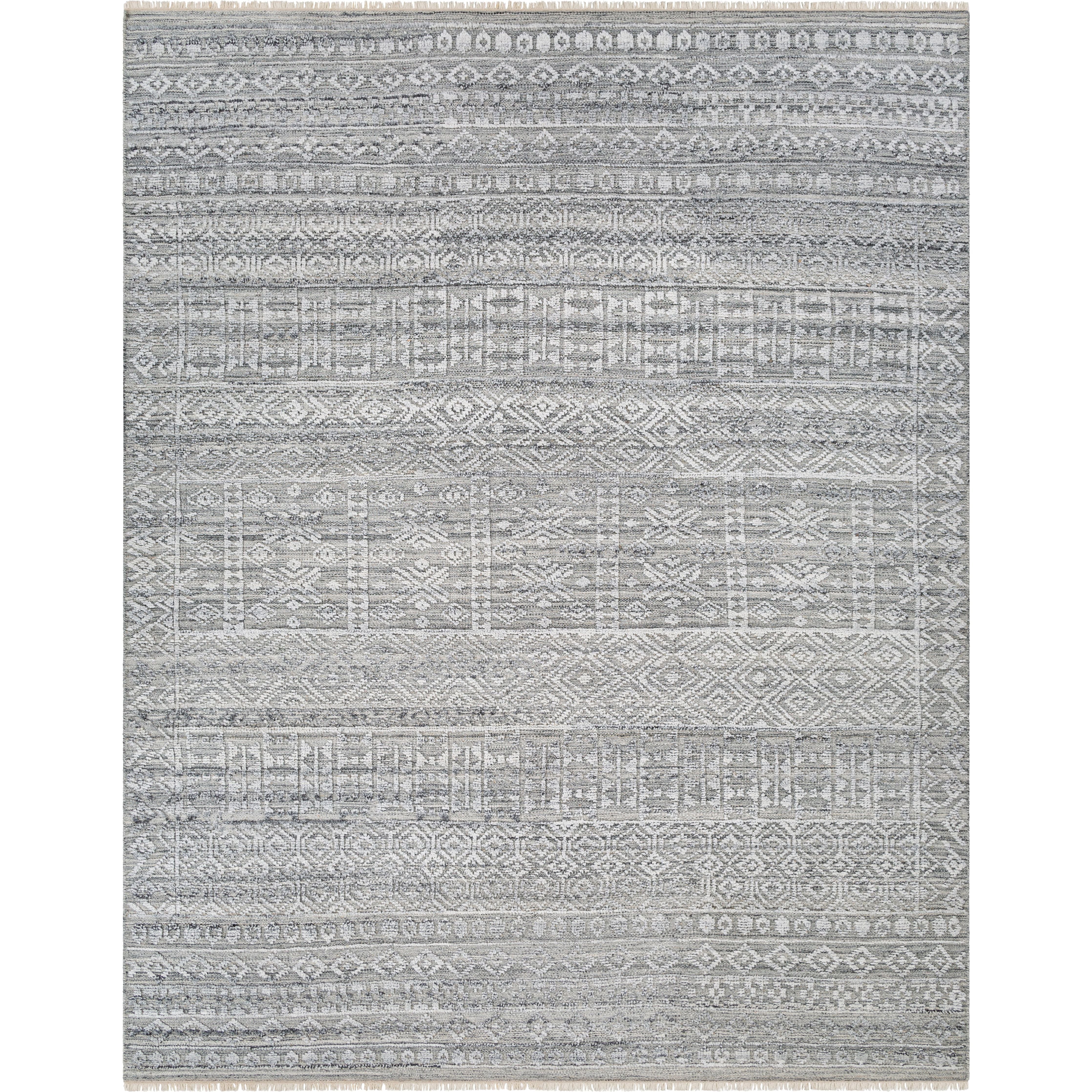Featuring Pompei Pewter / Silver Hand-Knotted Rug by Surya at Amethyst Home. Add a touch of rustic elegance to your home with the Pompei Pewter / Silver hand-knotted rug. With their hand knotted construction, these washable rugs provide a durability that can not be found in other handmade constructions, and boasts the ability to be thoroughly cleaned as it contains no chemicals. Amethyst Home provides interior design, new construction, custom furniture, and area rugs in the Kansas City metro area.