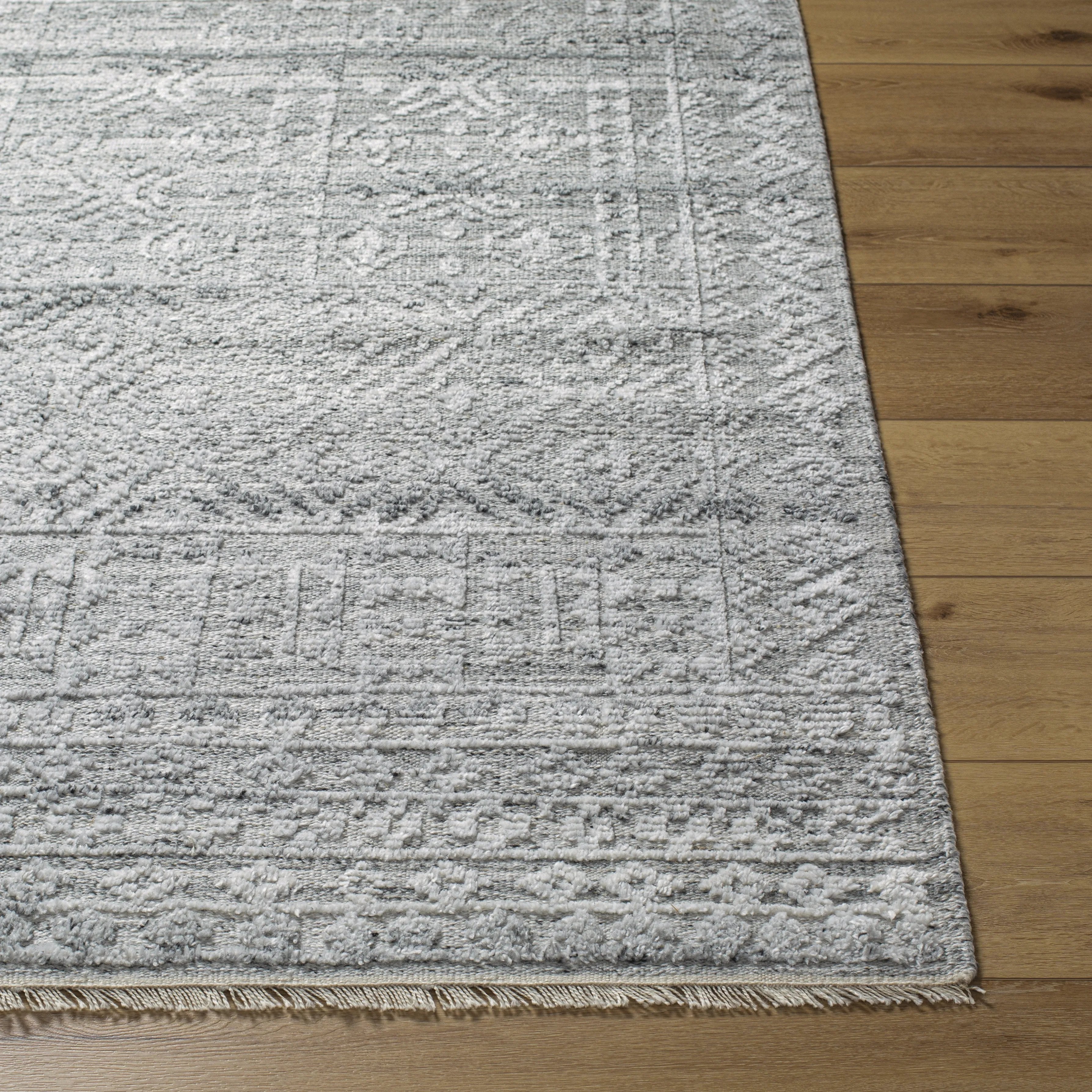 Featuring Pompei Pewter / Silver Hand-Knotted Rug by Surya at Amethyst Home. Add a touch of rustic elegance to your home with the Pompei Pewter / Silver hand-knotted rug. With their hand knotted construction, these washable rugs provide a durability that can not be found in other handmade constructions, and boasts the ability to be thoroughly cleaned as it co. Amethyst Home provides interior design, new home construction design consulting, vintage area rugs, and lighting in the Houston metro area.