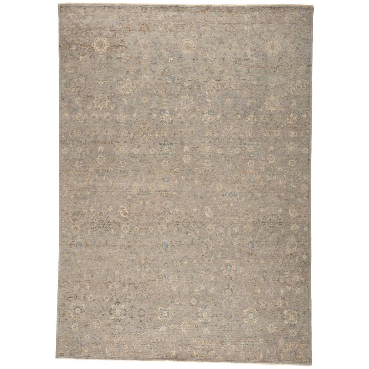 Featuring Tierzah Pembe Hand-Knotted Rug by Jaipur Living at Amethyst Home. The vintage-inspired Tierzah Pembe Area Rug features an antiqued wash and intricate traditional designs. The Pembe wool rug boasts a Persian knot construction and tonal gray, beige, and brown palette that grounds any space. This artisan-made rug features fringe trimmed details fo.  Amethyst Home provides interior design, new home construction design consulting, vintage area rugs, and lighting in the Los Angeles metro area.