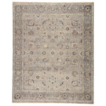 Featuring Tierzah Sahlest Hand-Knotted Rug by Jaipur Living at Amethyst Home. The vintage-inspired Tierzah Sahlest Area Rug features an antiqued wash and intricate traditional designs. The Sahlest wool rug boasts a Persian knot construction and tonal gray, beige, and charcoal palette that grounds any space. This artisan-made rug features fringe trimmed det.  Amethyst Home provides interior design, new home construction design consulting, vintage area rugs, and lighting in the Nashville metro area.