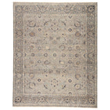 Featuring Tierzah Sahlest Hand-Knotted Rug by Jaipur Living at Amethyst Home. The vintage-inspired Tierzah Sahlest Area Rug features an antiqued wash and intricate traditional designs. The Sahlest wool rug boasts a Persian knot construction and tonal gray, beige, and charcoal palette that grounds any space. This artisan-made rug features fringe trimmed det.  Amethyst Home provides interior design, new home construction design consulting, vintage area rugs, and lighting in the Nashville metro area.