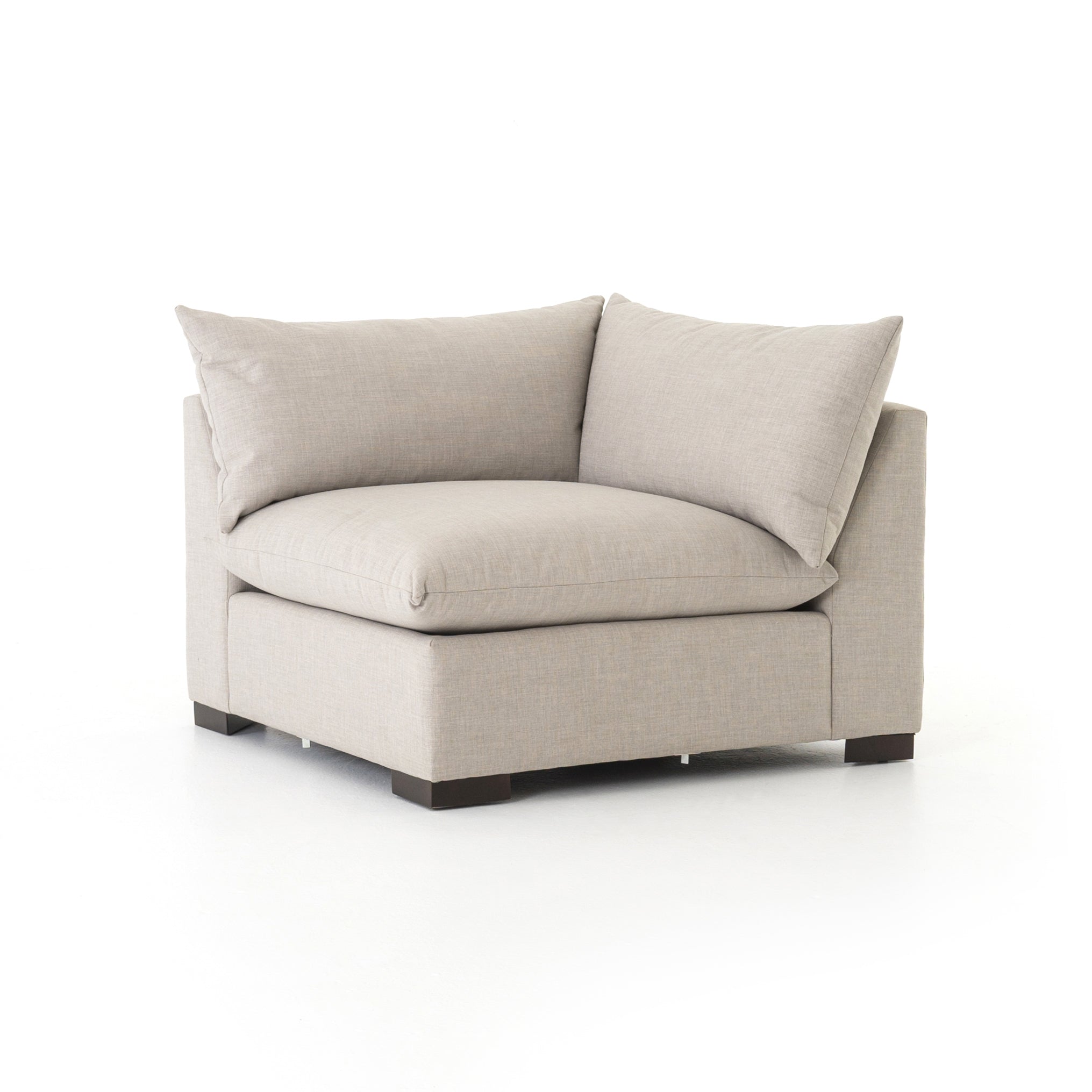 Featuring Westwood Sectional Pieces - Bennett Moon by Four Hands at Amethyst Home. We love the durability in the Westwood Bennett Moon Sectional Pieces. This is the ultimate low-and-deep lounger, perfect for curling up to read your favorite book in. 
Ottoman: 39"w x 39"d x 18"hArmless Piece: 39"w x 39"d x 31"hCorner Piece: 39"w x 39"d x 31"hLeft Arm Piece: 39". Amethyst Home provides interior design, new home construction design consulting, vintage area rugs, and lighting in the Boston metro area.