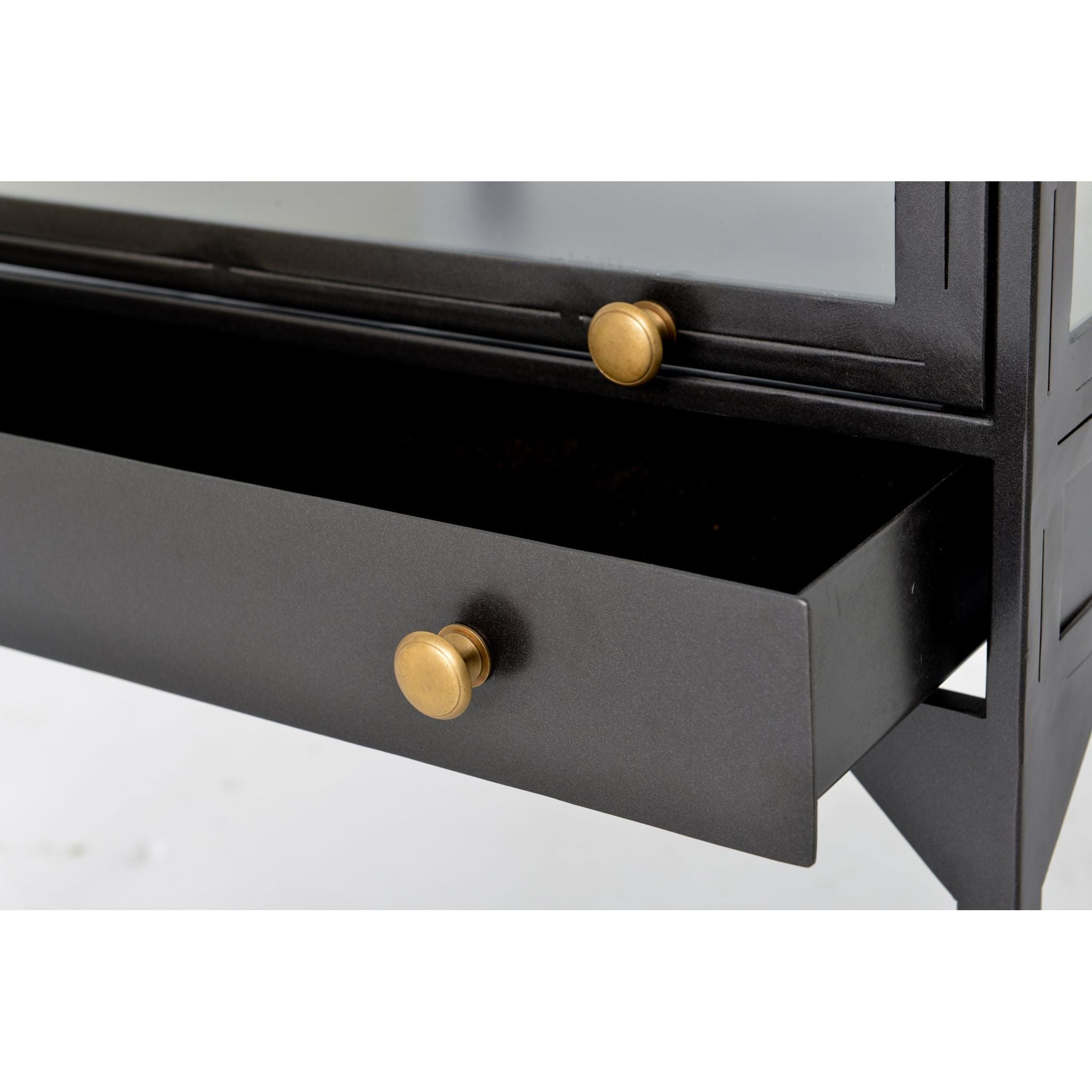 Featuring Shadow Box End Table by Four Hands at Amethyst Home. A shadowbox-inspired end table gives your inner collector a place to play. Frame prized possessions in a glass enclosure with matte-black metal and brass knobs. The perfect end table for a bed or sofa!
Overall Dimensions: 24"W x 24"L x 24"H
Colors: Black, Tempered GlassMaterials: Iron, Tempered.  Amethyst Home provides interior design, new home construction design consulting, vintage area rugs, and lighting in the Nashville metro area.