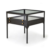 Featuring Shadow Box End Table by Four Hands at Amethyst Home. A shadowbox-inspired end table gives your inner collector a place to play. Frame prized possessions in a glass enclosure with matte-black metal and brass knobs. The perfect end table for a bed or sofa!
Overall Dimensions: 24"W x 24"L x 24"H
Colors: Black, Tempered GlassMaterials: Iron, Tempered.  Amethyst Home provides interior design, new home construction design consulting, vintage area rugs, and lighting in the Park City metro area.