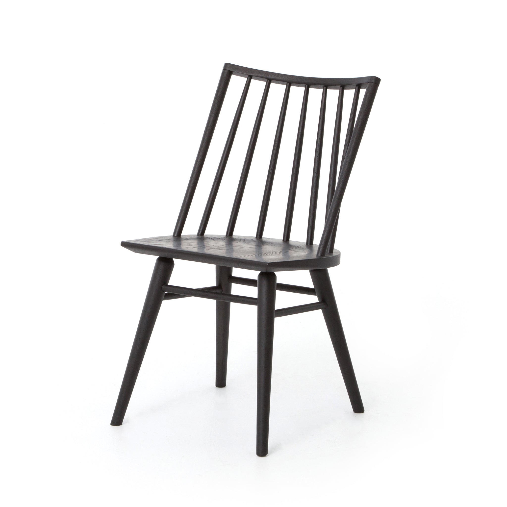 Featuring Windsor Black Oak Dining Chair by Four Hands at Amethyst Home. Try a cleaner, more modern take on the traditional Windsor with our Windsor Dining Chair. This tall beauty is wire-brushed to bring out the cathedral grain in the oak, and stained deep black for lovely contrast with more industrial decor. This chair is super comfortable and perfect f.  Amethyst Home provides interior design, new home construction design consulting, vintage area rugs, and lighting in the Scottsdale metro area.