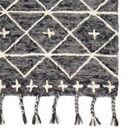 Featuring Vera Rhea Hand-Knotted Rug by Jaipur Living at Amethyst Home. Hand-tufted of wool, the Vera collection by Nikki Chu infuses contemporary spaces with inspiring patterns and versatile colorways. The glam-meets-global Rhea rug features an ivory Moroccan-inspired trellis design that covers the gray and black backdrop with a space-dyed effect. Long, br.  Amethyst Home provides interior design, new home construction design consulting, vintage area rugs, and lighting in the Monterey metro area.