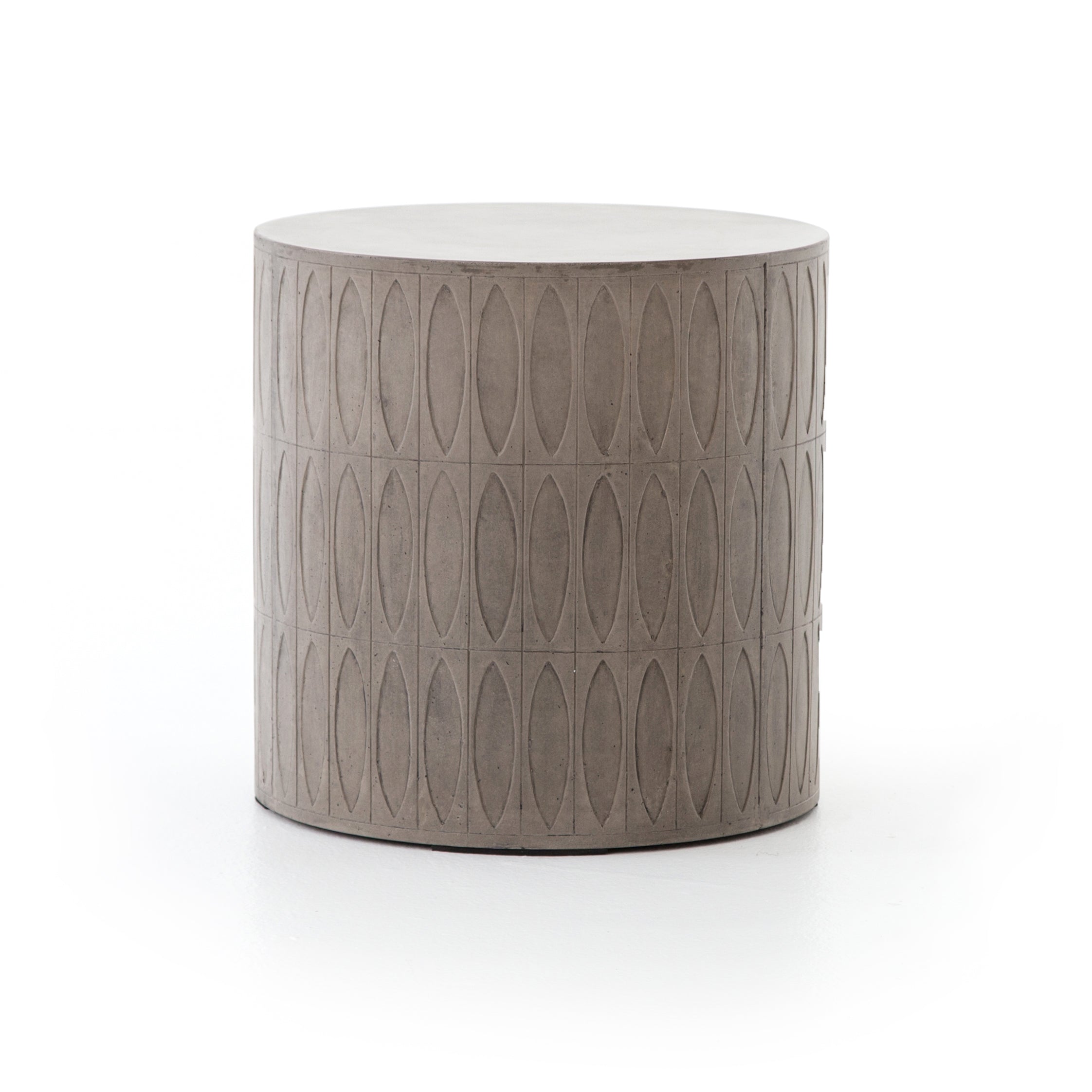 Featuring Colorado End Table by Four Hands at Amethyst Home. Concrete adopts alluring shapes as modern geometry plays with nature's petal form. Dark grey concrete is intricately etched for artistic intrigue. Safe indoors or out. Cover or store indoors during inclement weather or when not in use.
Overall Size: 20"W x 20"L x 20"HColors: Grey ConcreteMaterial.  Amethyst Home provides interior design, new home construction design consulting, vintage area rugs, and lighting in the San Diego metro area.