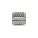Verellen's Marilyn Sofa Family is bench-crafted in their North Carolina atelier, and features:  foam down seat construction loose boxed style seat cushion diamond tufted inside back with fabric covered ball buttons optional without tufting large and small knife edge toss pillows double needle stitch detail 4″ H conical leg