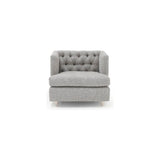 Verellen's Marilyn Sofa Family is bench-crafted in their North Carolina atelier, and features:  foam down seat construction loose boxed style seat cushion diamond tufted inside back with fabric covered ball buttons optional without tufting large and small knife edge toss pillows double needle stitch detail 4″ H conical leg