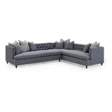 Verellen's Marilyn Sofa Family is bench-crafted in their North Carolina atelier, and features:  foam down seat construction loose boxed style seat cushion diamond tufted inside back with fabric covered ball buttons optional without tufting large and small knife edge toss pillows double needle stitch detail 4″ H conical leg