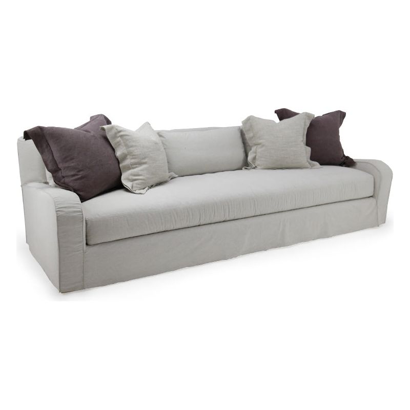 The beautiful, sloping arms of Verellen's Sloane Sofa Family will suit any environment! Standard options include:  • Spring Down Seat Construction • Loose Bench Seat • Boxed Back Pillows • Knife Edge Toss • Double Needle • Slipcovered and Upholstered Available • Recessed Legs • Available as a Sectional – Please see Sectional Guide