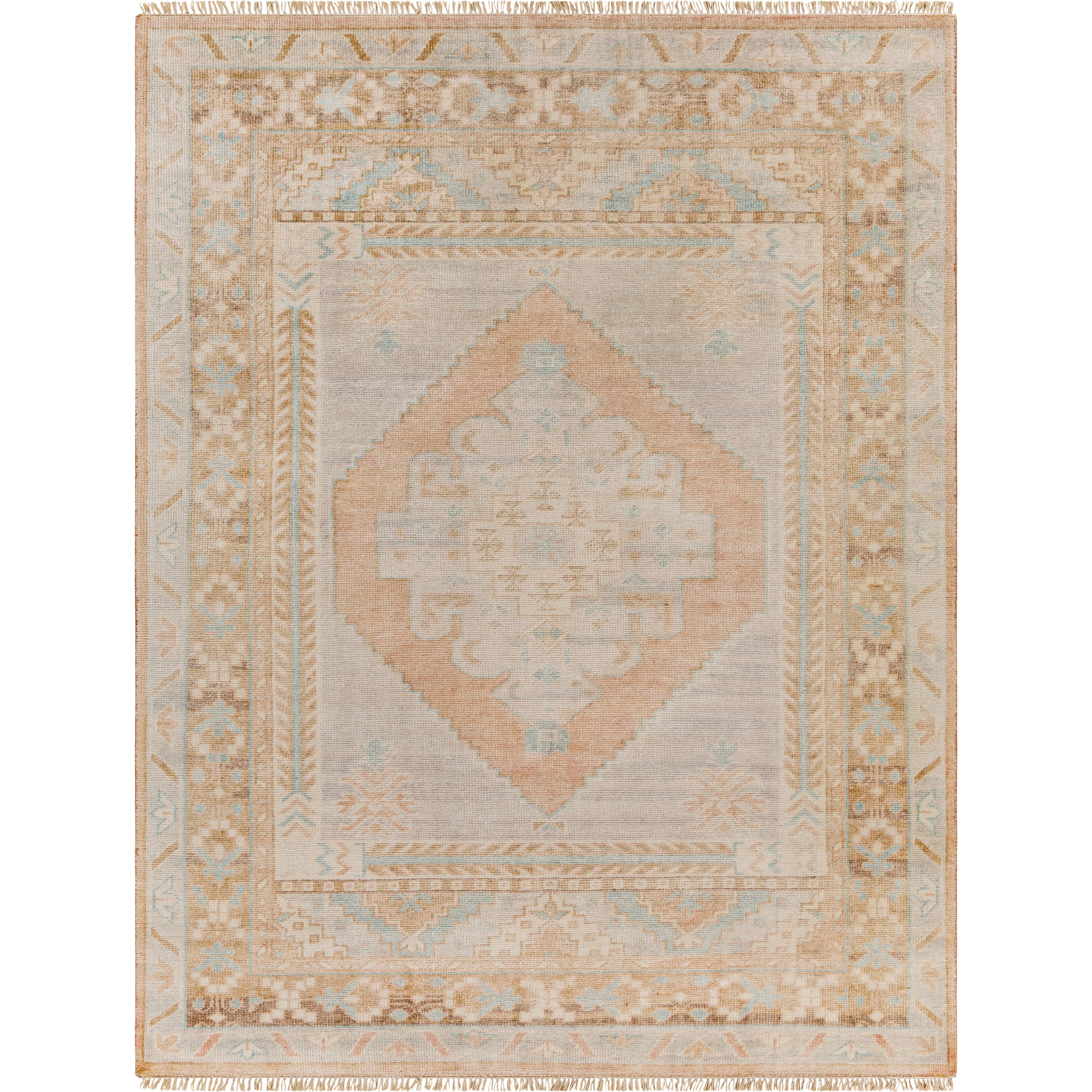 Featuring Anadolu Tan / Rust Hand-Knotted Rug by Surya at Amethyst Home. The Anadolu Rug Collection showcases traditional inspired designs that exemplify timeless styles of elegance, comfort, and sophistication. With their hand knotted construction, these rugs provide a durability that can not be found in other handmade constructions, and boasts the abili.  Amethyst Home provides interior design, new home construction design consulting, vintage area rugs, and lighting in the Scottsdale metro area.