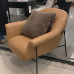 With a curvy silhouette and classic rolled arms, this Suerte Chair - Palermo Butterscotch has butterscotch leather that lends a fresh feel to vintage-inspired accent seating. The airy iron cradle base brings a beautiful balance of scale to any living room or office! Amethyst Home provides interior design, new home construction design consulting, vintage area rugs, and lighting in the Tampa metro area.