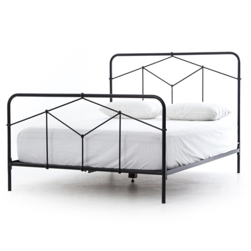 Featuring Winston Bed by Four Hands at Amethyst Home. Vintage style for a classic bedroom look.  Durable, heavy iron makes for a supportive, wiggle-free bed.
King Size Overall Dimensions: 77.50"W x 83.50"L x 51"HQueen Size Overall Dimensions: 61.50"W x 84"L x 51.50"HTwin Size Overall Dimensions: 40.50"W x 78.50"L x 51"H
Colors: Sandblasted Vintage BlackMa.  Amethyst Home provides interior design, new home construction design consulting, vintage area rugs, and lighting in the Des Moines metro area.