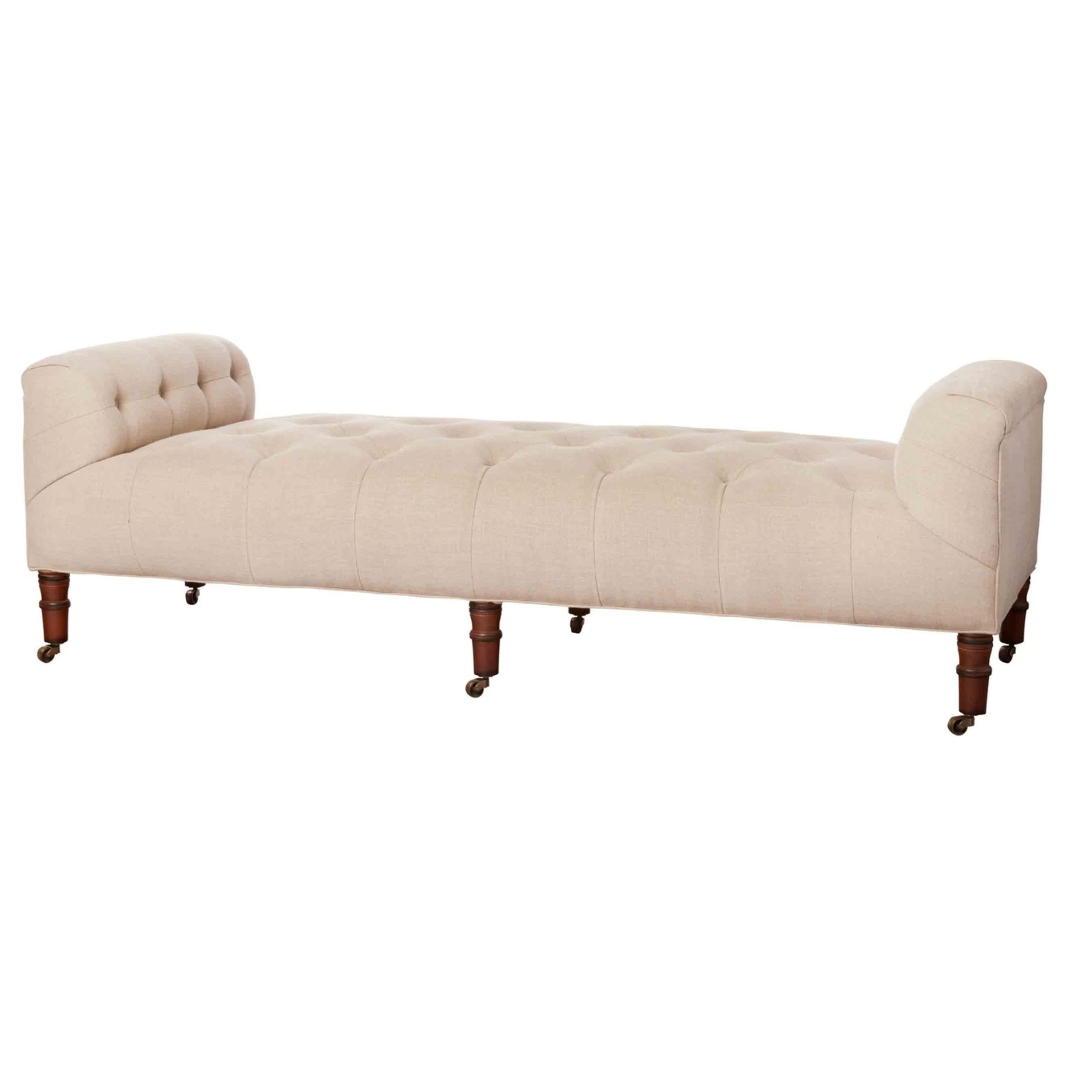 Featuring JD Field Bench No Back - Upholstered by Cisco Brothers at Amethyst Home. This JD Field Bench Upholstered is a glorious, tufted field bench on casters with leaps of old world meets modern style! A design collaboration between Cisco Home x John Derian.
Overall: 72"W x 22"H x 27"DSitting Space: 58"W x 27"DSeat Height: 16"hArm Height: 22"hWeight: . Amethyst Home provides interior design, new home construction design consulting, vintage area rugs, and lighting in the Charlotte metro area.