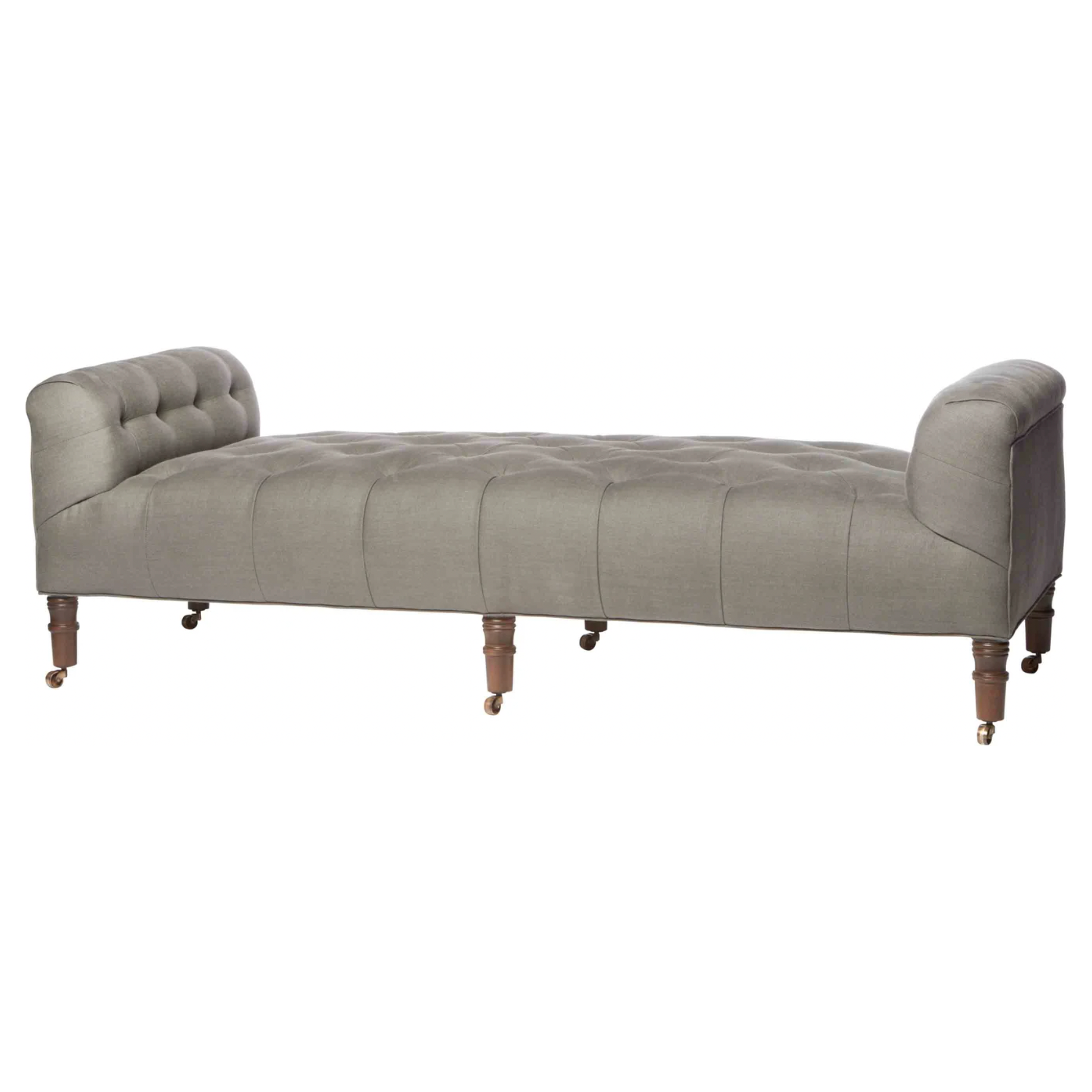 Featuring JD Field Bench No Back - Upholstered by Cisco Brothers at Amethyst Home. This JD Field Bench Upholstered is a glorious, tufted field bench on casters with leaps of old world meets modern style! A design collaboration between Cisco Home x John Derian.
Overall: 72"W x 22"H x 27"DSitting Space: 58"W x 27"DSeat Height: 16"hArm Height: 22"hWeight: 85l. Amethyst Home provides interior design, new home construction design consulting, vintage area rugs, and lighting in the Austin metro area.