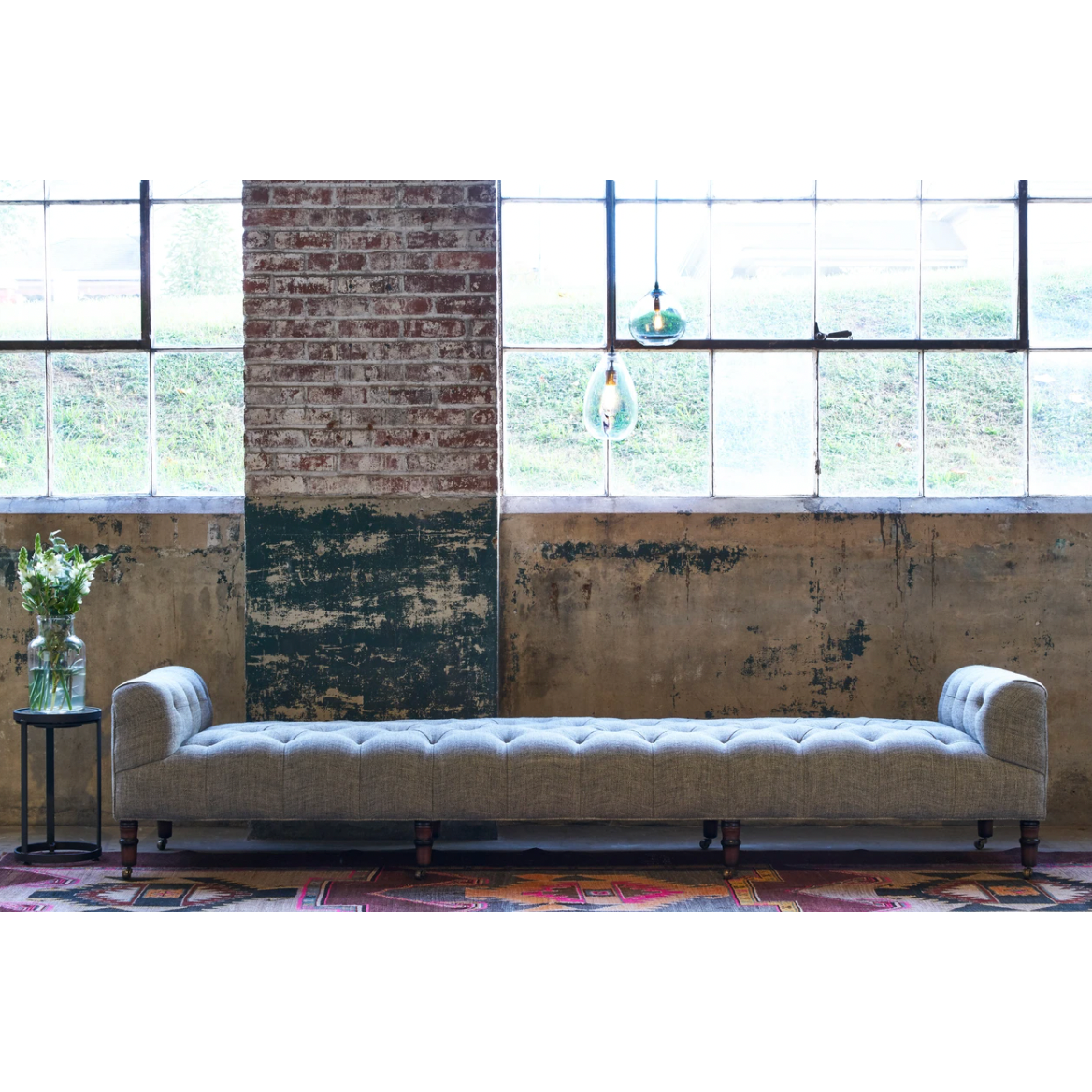 Featuring JD Field Bench No Back - Upholstered by Cisco Brothers at Amethyst Home. This JD Field Bench Upholstered is a glorious, tufted field bench on casters with leaps of old world meets modern style! A design collaboration between Cisco Home x John Derian.
Overall: 72"W x 22"H x 27"DSitting Space: 58"W x 27"DSeat Height: 16"hArm Height: 22"hWeight. Amethyst Home provides interior design, new home construction design consulting, vintage area rugs, and lighting in the Los Angeles metro area.