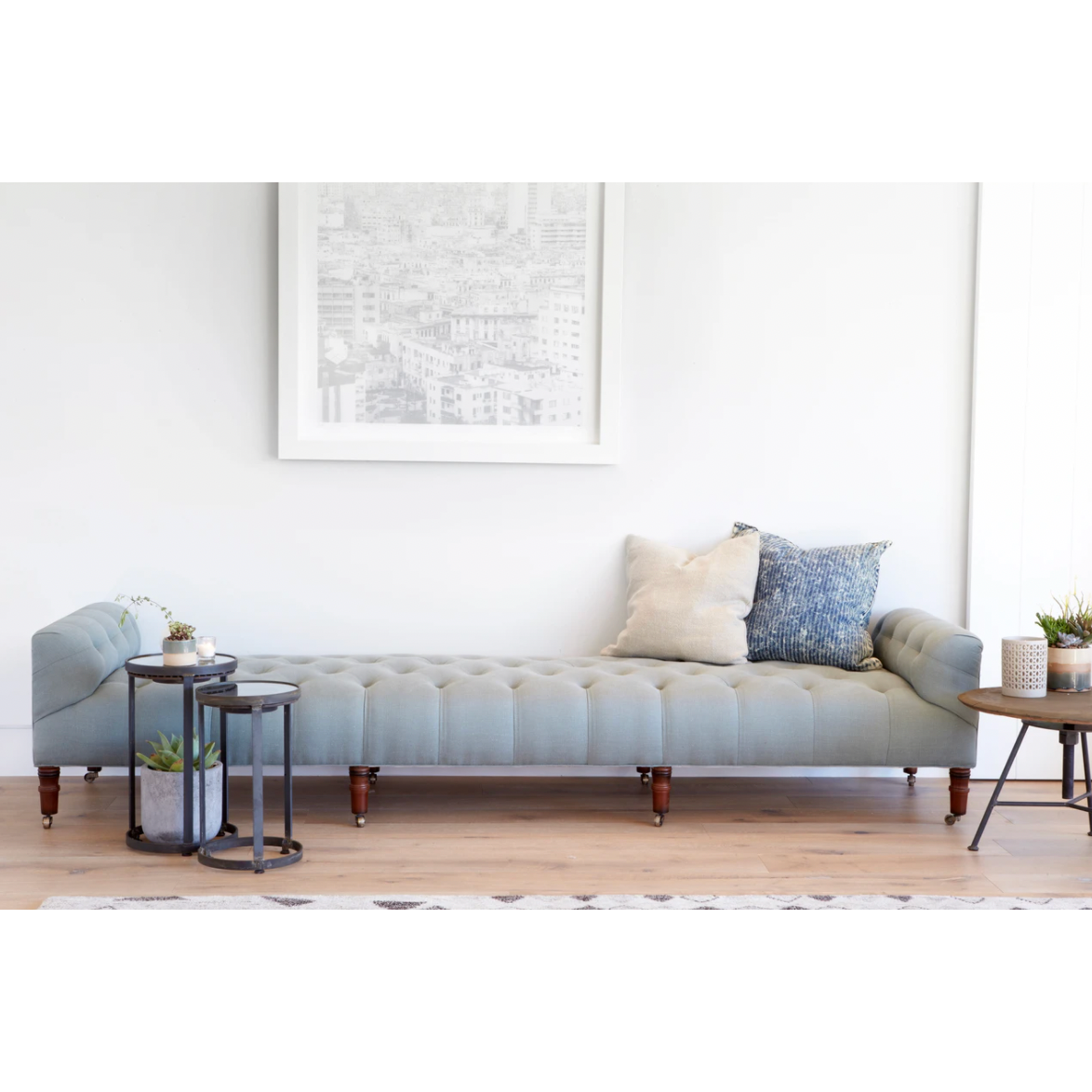 Featuring JD Field Bench No Back - Upholstered by Cisco Brothers at Amethyst Home. This JD Field Bench Upholstered is a glorious, tufted field bench on casters with leaps of old world meets modern style! A design collaboration between Cisco Home x John Derian.
Overall: 72"W x 22"H x 27"DSitting Space: 58"W x 27"DSeat Height: 16"hArm Height: 22"hWeight: . Amethyst Home provides interior design, new home construction design consulting, vintage area rugs, and lighting in the Calabasas metro area.