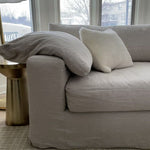 This Loft 3 Piece Sectional by Cisco Brothers is a movie night dream. With clean lines and a modern look, this is a center piece sectional for any living room or lounge area. Photographed in Denim White.   Loft 3pc Sectional: 169"W x 29"H x 96"D Seat Space: 150"W x 77"D