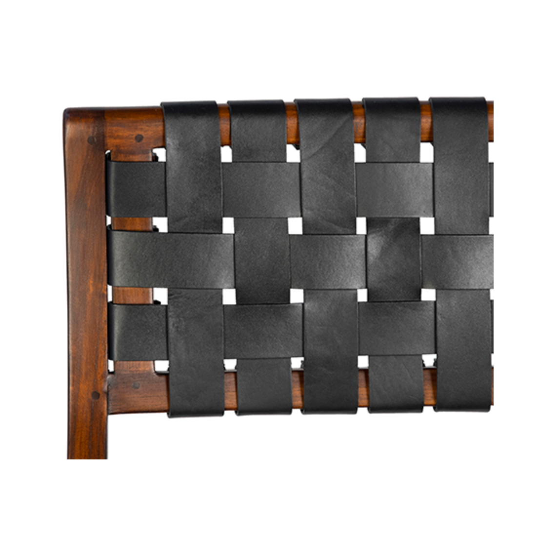 Featuring Camila Dining Chair by Dovetail at Amethyst Home. The details are simply amazing on this Camila Dining Chair. Add extra seating with a side chair that's as much a masterpiece of design as it is comfortable. 
Teak Frame with Full Grain Leather Weaving
Frame in Medium Brown and Black Leather
Size: 21"l x 17"d x 33"h.  Amethyst Home provides interior design, new home construction design consulting, vintage area rugs, and lighting in the Austin metro area.