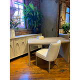 Featuring Merwin Desk by Dovetail at Amethyst Home. The simple construction of our Merwin Desk highlights the inherent beauty of the wood. Visible grain and knots give each piece its warm, individual character, and the open design leaves space for inspired styling. The whitewash finish brings a rustic, farmhouse feel to any office, living room, or other sp.  Amethyst Home provides interior design, new home construction design consulting, vintage area rugs, and lighting in the Charlotte metro area.