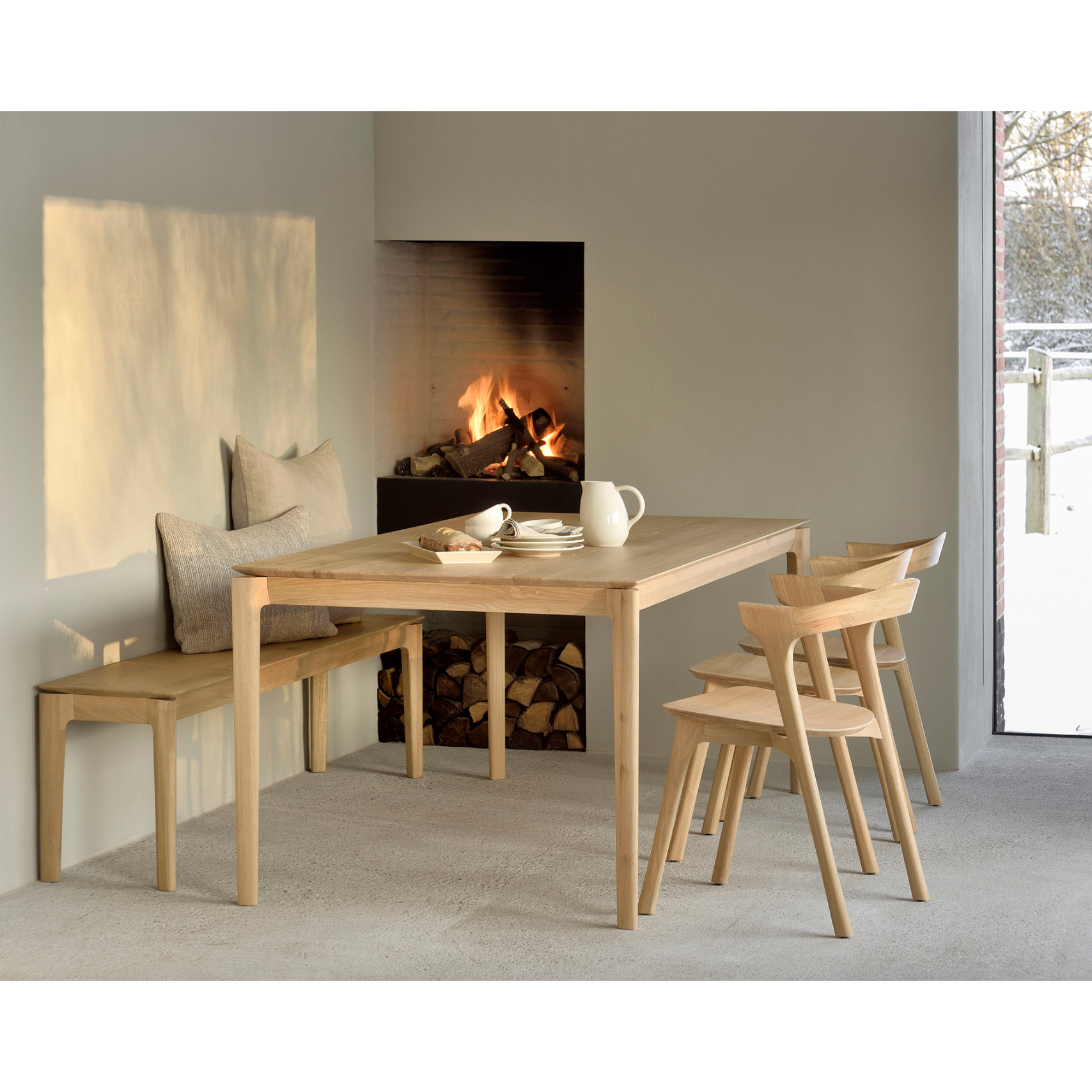 Featuring Oak Bok Bench by Ethnicraft at Amethyst Home. This Oak Bok Bench features an airy shape with rock-solid construction,  making this piece a timeless and remarkable design to enjoy for years to come. Pair with a dining table or stand-alone against a wall, hallway, or end of the bed! 
49.5" Dimensions: 50"w x 14"d x 18.5"h Weight: 31 lbs
57.5" Dimensio.  Amethyst Home provides interior design, new home construction design consulting, vintage area rugs, and lighting in the Dallas metro area.