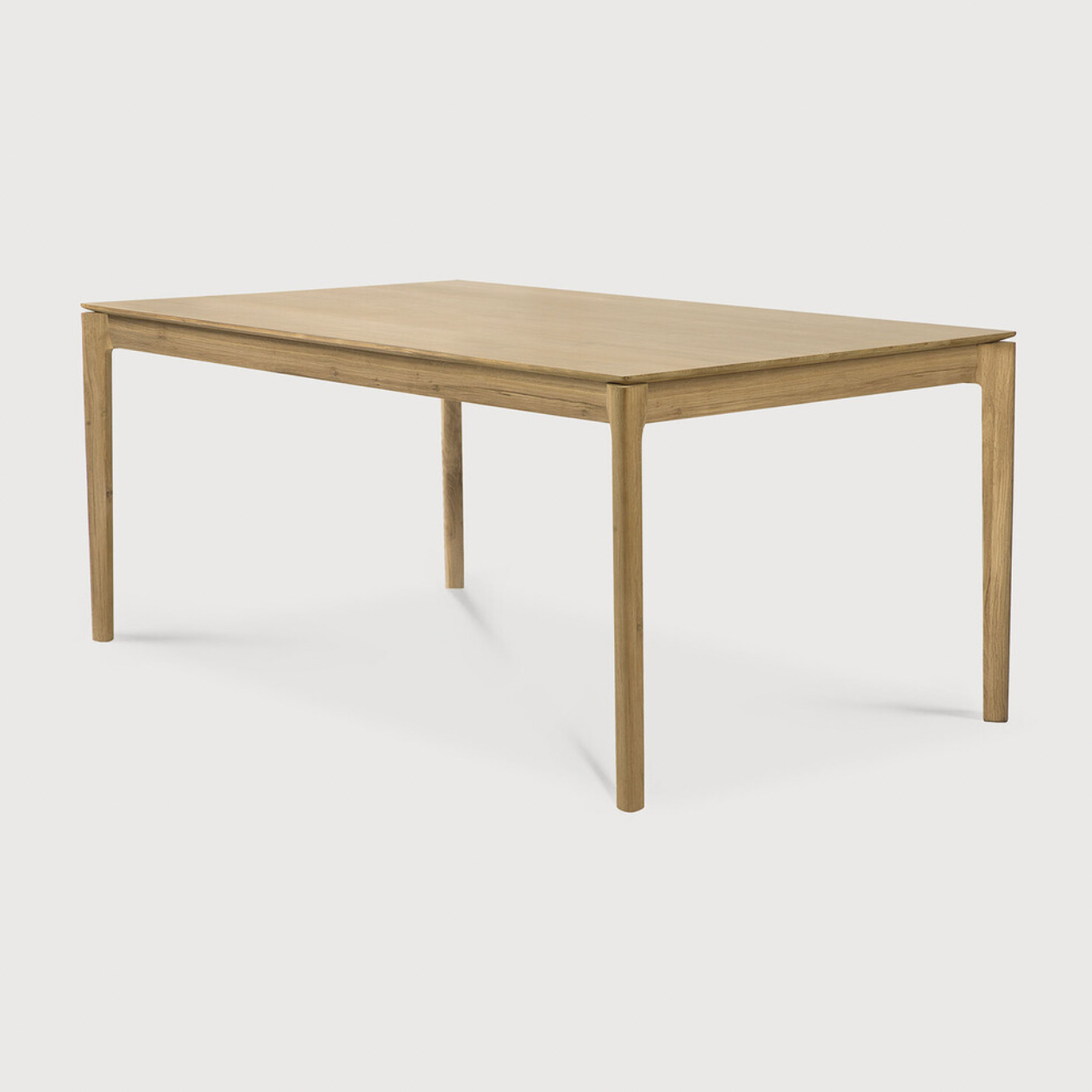 Featuring Oak Bok Dining Table by Ethnicraft at Amethyst Home. The airy shape yet rock solid construction make this Oak Bok Dining Table a timeless and remarkable design to enjoy for years to come. Available in many sizes, this can fit any dining room or kitchen area. 
Material: Oak, 100% Solid WoodFinish: Oiled
Dimensions 55": 55.5"w x 31.5"d x 30"hW.  Amethyst Home provides interior design, new home construction design consulting, vintage area rugs, and lighting in the Salt Lake City metro area.