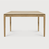 Featuring Oak Bok Dining Table by Ethnicraft at Amethyst Home. The airy shape yet rock solid construction make this Oak Bok Dining Table a timeless and remarkable design to enjoy for years to come. Available in many sizes, this can fit any dining room or kitchen area. 
Material: Oak, 100% Solid WoodFinish: Oiled
Dimensions 55": 55.5"w x 31.5"d x 30"hWeig.  Amethyst Home provides interior design, new home construction design consulting, vintage area rugs, and lighting in the Los Angeles metro area.