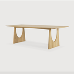 Featuring Oak Geometric Dining Table by Ethnicraft at Amethyst Home. With enriched shapes and unexpected details, this Oak Geometric Dining Table is a statement item. Luxury comes with its length, which is offset by softened edges and natural lines -- perfect for any dining room or workspace. 
Material: Oak, 100% Solid WoodFinish: Oiled
Dimensions: 98.5"w x 3.  Amethyst Home provides interior design, new home construction design consulting, vintage area rugs, and lighting in the Dallas metro area.